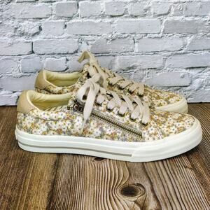Taos Z Soul Women's US 7 Ditsy Floral Tan Zipper Lace Up Canvas Sneakers Shoes